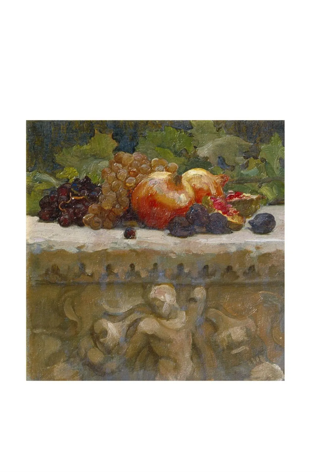 Still-life study of fruit on a marble sarcophagus, used as a preparatory study for <i>Clytie</i>, by Frederic, Lord Leighton, oil, 1895