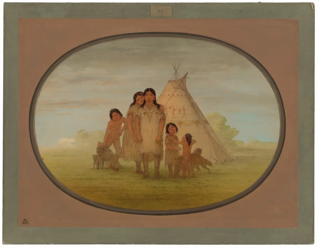 Camanchee Chief's Children and Wigwam, by George Catlin, oil, 1865