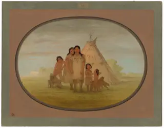 Camanchee Chief's Children and Wigwam, by George Catlin, oil, 1865