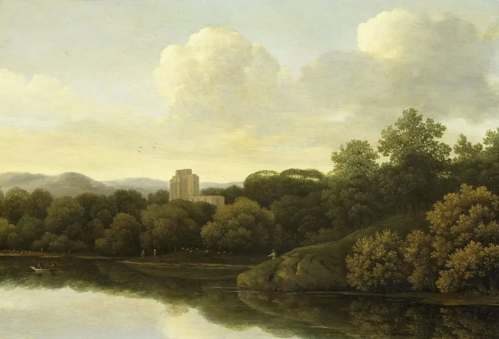 Wooded landscape with a river, by Jan Lagoor, oil, 1650