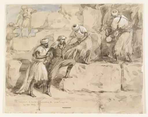 The Emperor of Austria ascending the Great Pyramid, by William Simpson, watercolor, 1869