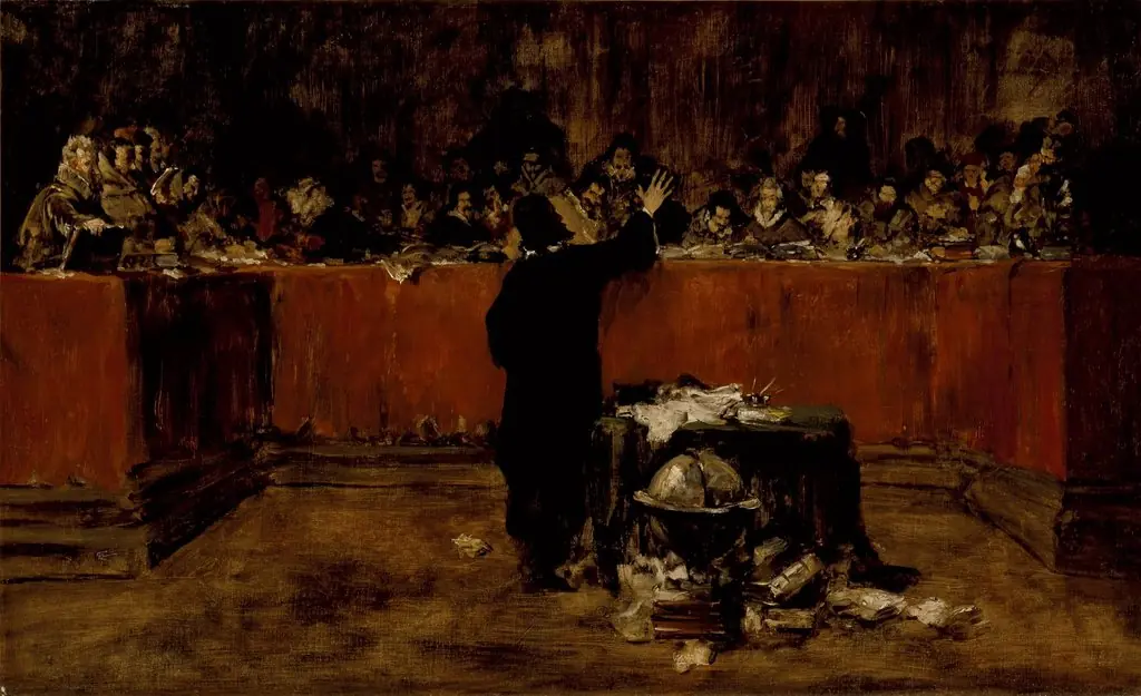Sketch for a Picture--Columbus before the Council of Salamanca (B) (Christopher Columbus before the Spanish Council), by William Merritt Chase, unspecified, 1888
