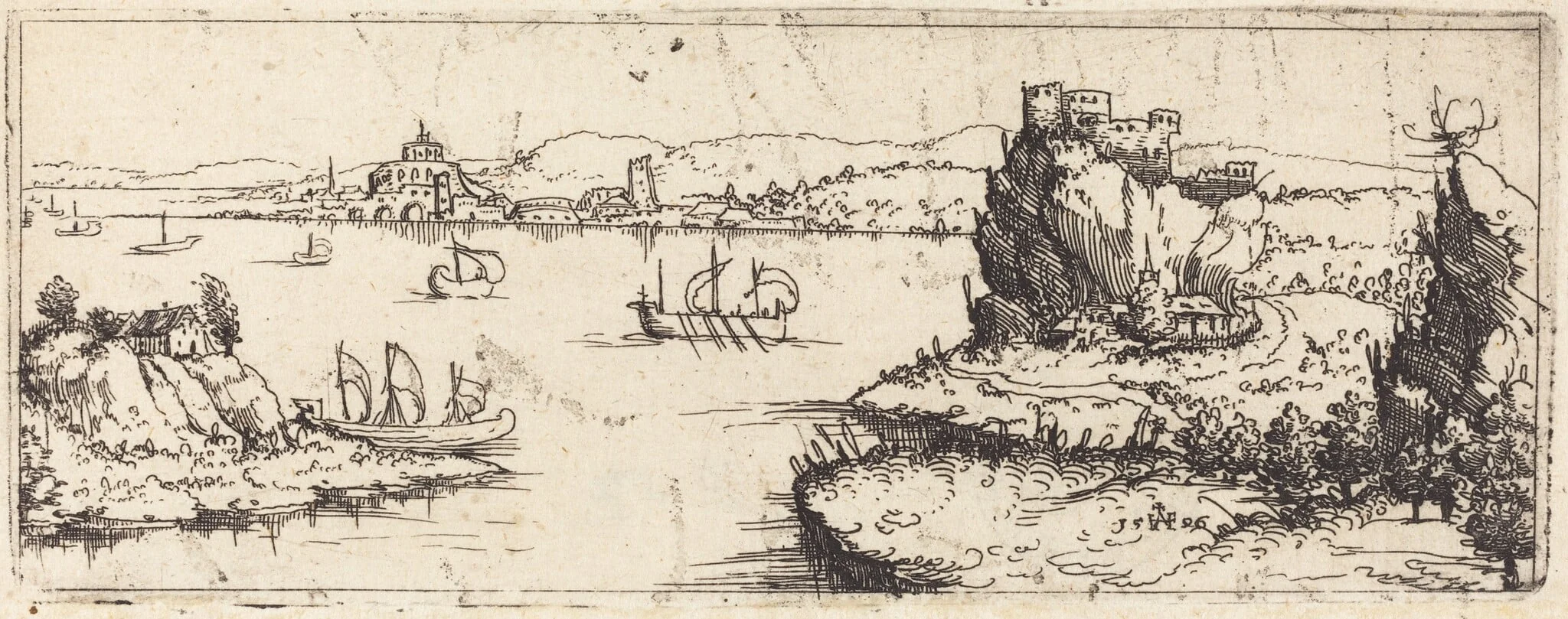 Landscape with Sail Boats [bottom plate], detail