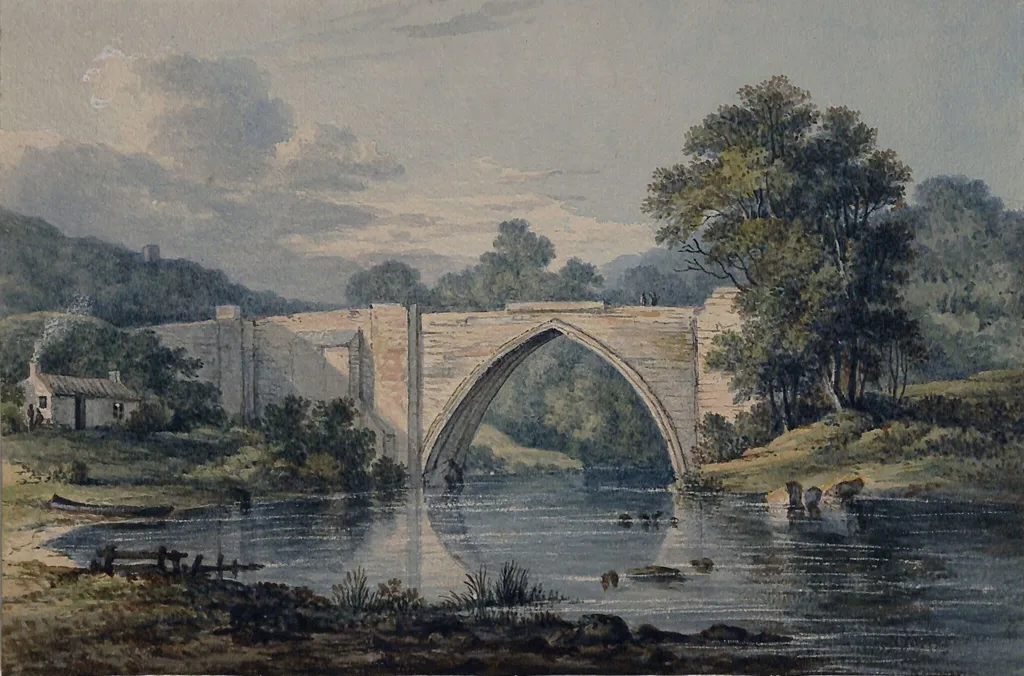 A bridge, perhaps the old bridge of Don, Aberdeen, by Jane Nasmyth, watercolor, 1750