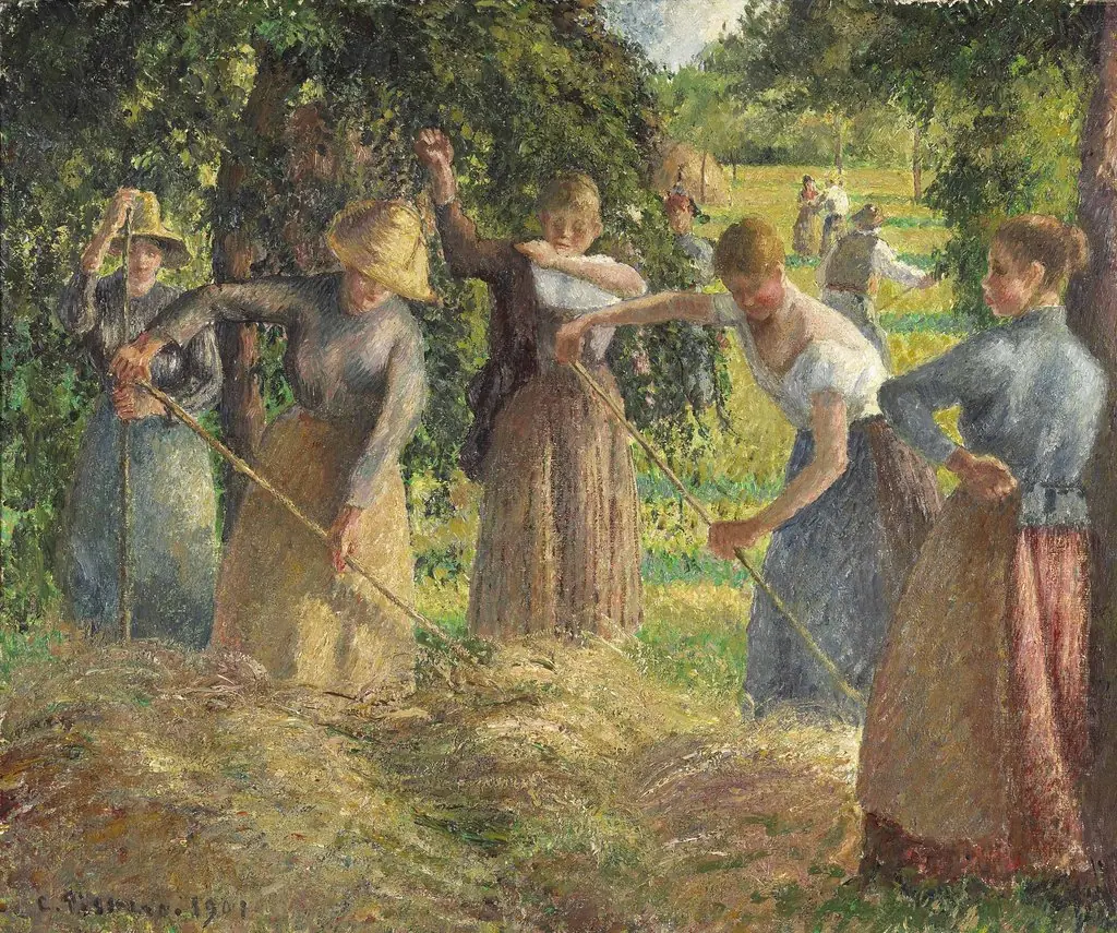 Hay Harvest at Éragny, by Camille Pissarro, oil, 1901