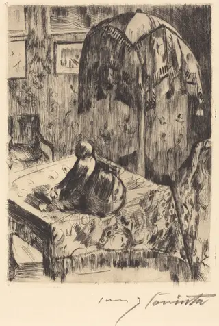 Interieur mit Stehlampe (Interior with Floor Lamp), by Lovis Corinth, ink, 1916