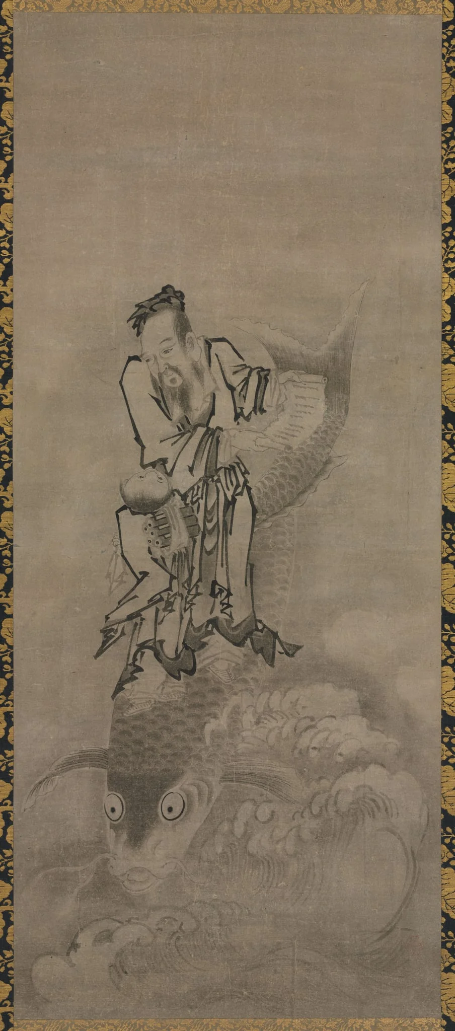 Hotei with Daoist Immortals: Immortal Riding Carp, detail