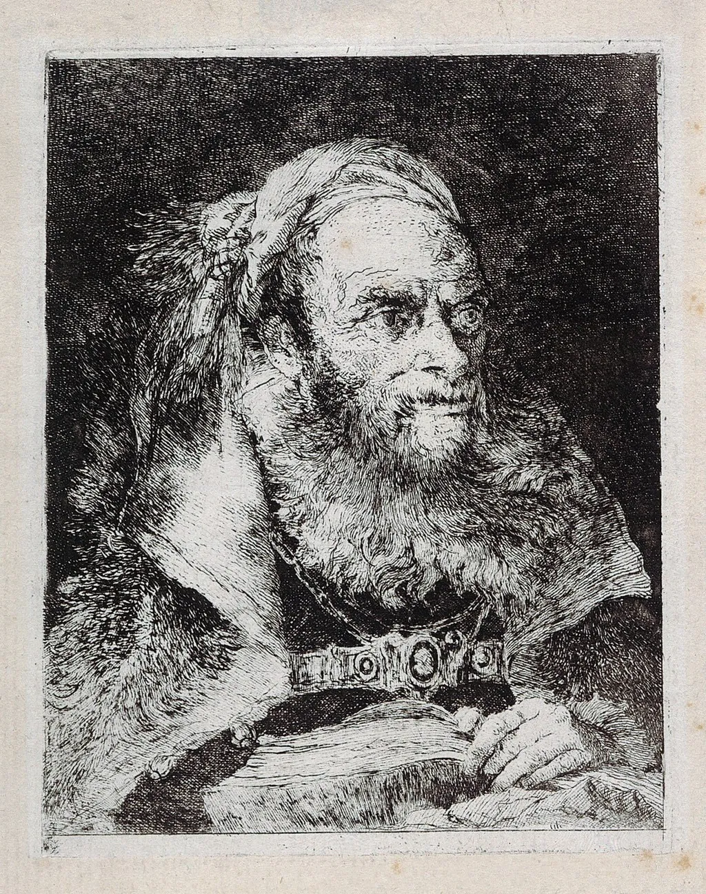 Old Man with an Open Book, by Giovanni Domenico Tiepolo, ink, 1770