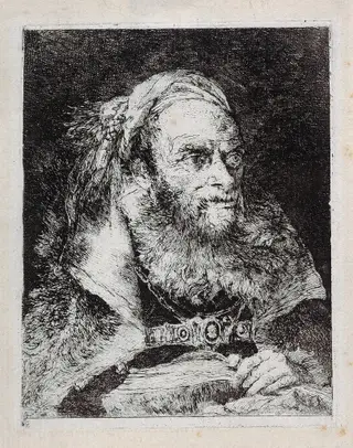 Old Man with an Open Book, by Giovanni Domenico Tiepolo, ink, 1770