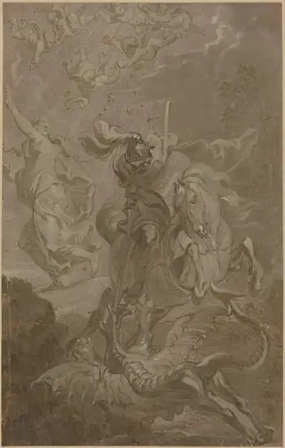 Saint George and the Dragon, by Anthonis Sallaert, gouache, 1624