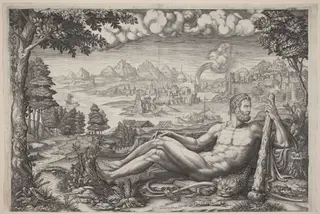 Hercules Resting from His Labors, by Giorgio Ghisi, ink, 1567