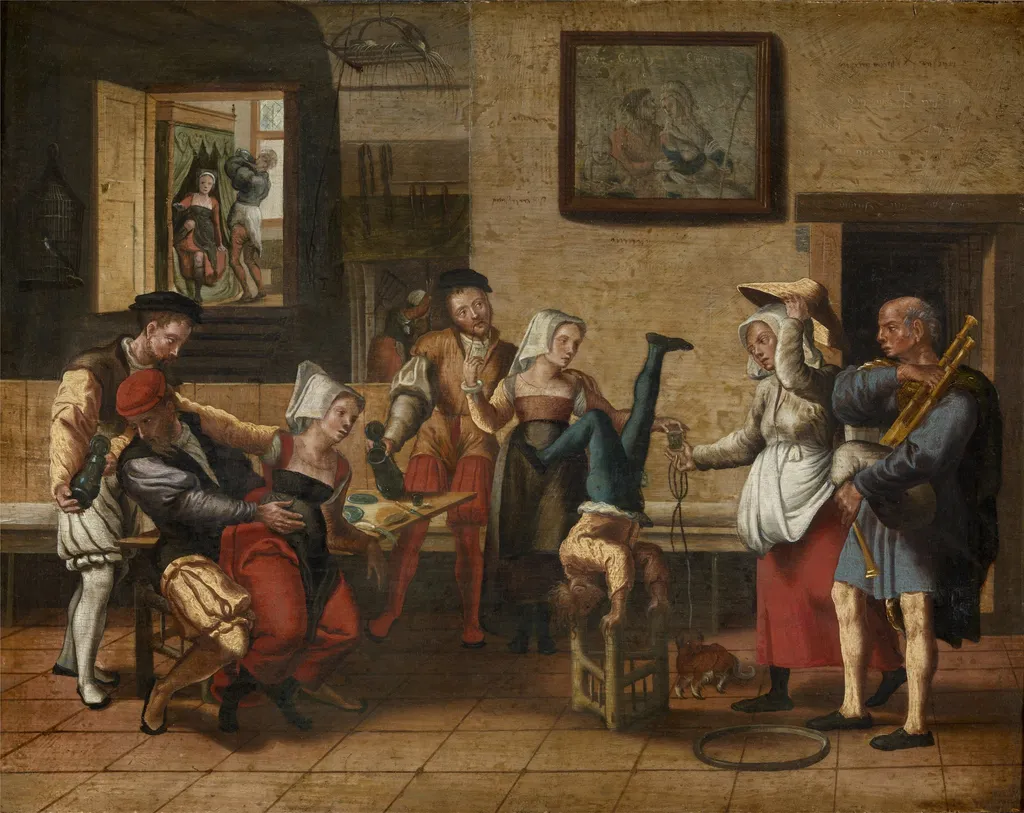 Tavern Scene, by Jan van Amstel, oil, 1524