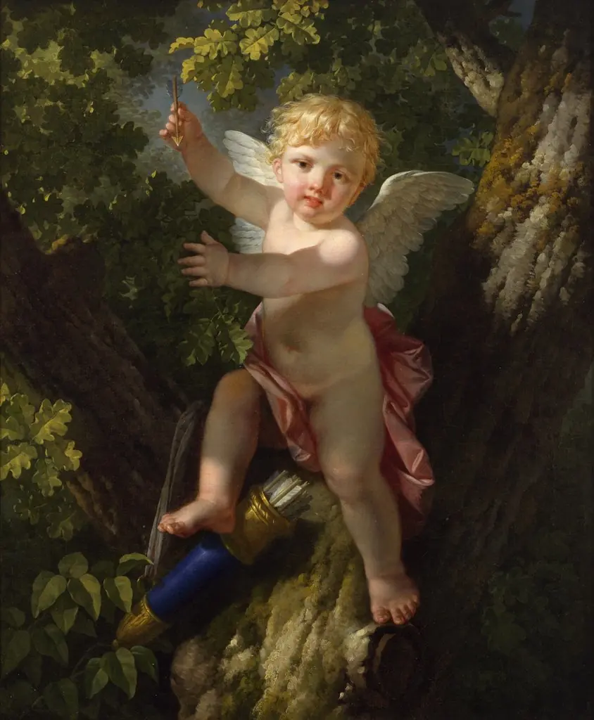 Cupid in a Tree, by Jean-Jacques-François Le Barbier, oil, 1788