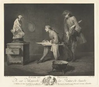 Etude du dessin (The Drawing Lesson), by Jacques-Philippe Le Bas, ink, 1757