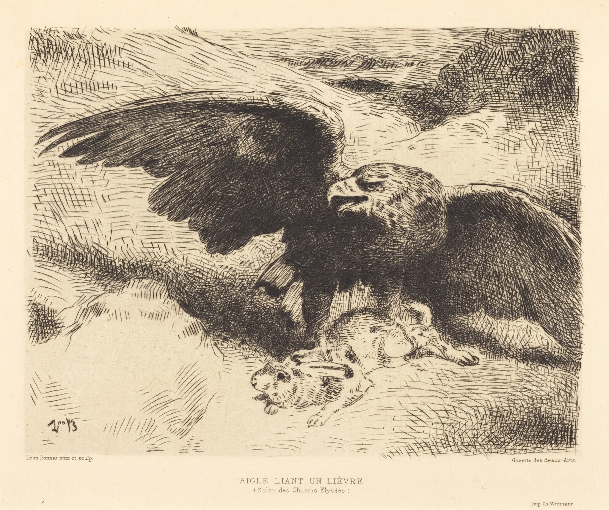 Aigle Liant un Lièvre (An Eagle Pouncing on a Hare), detail