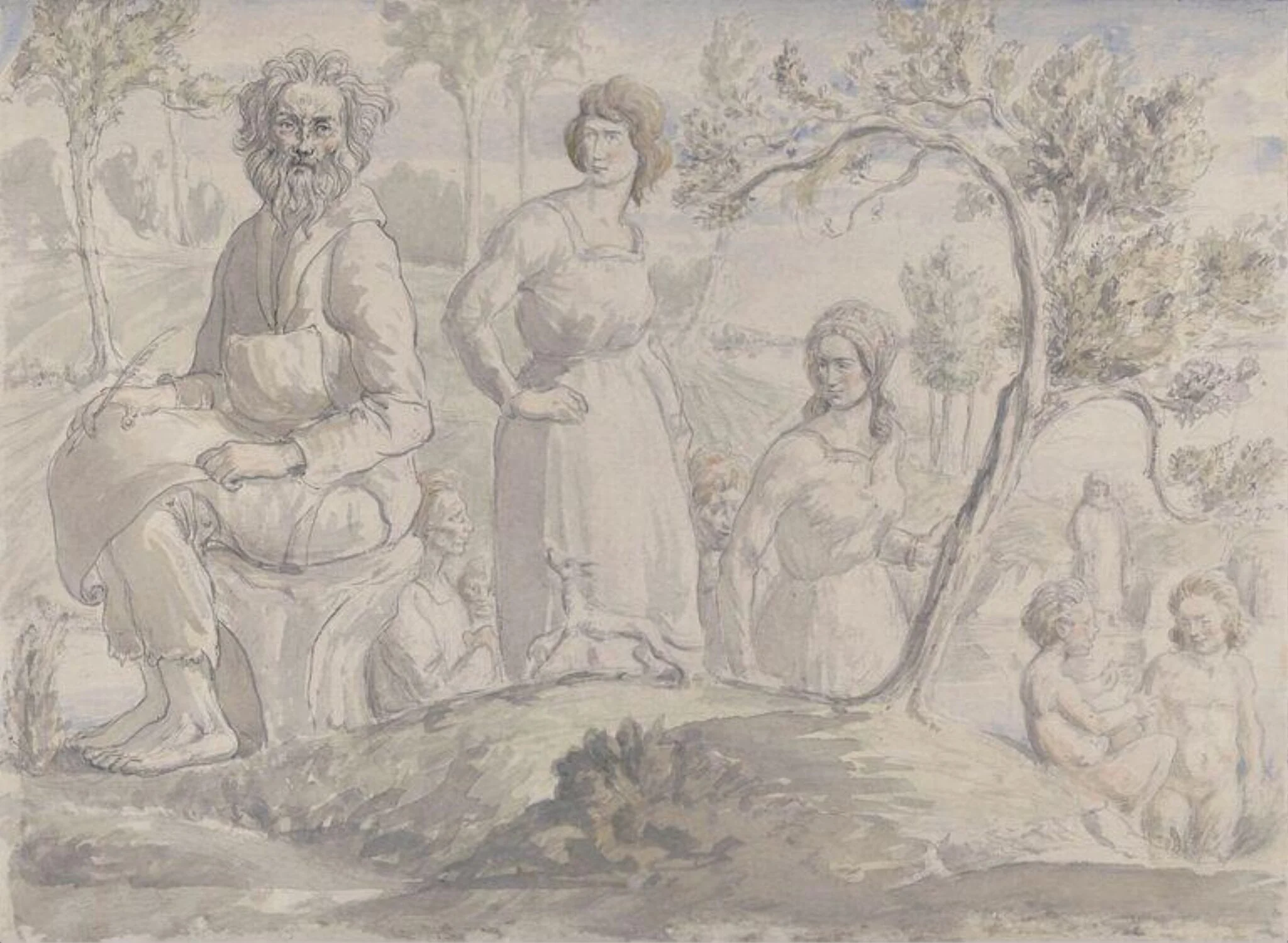 Figures in a wooded landscape, detail