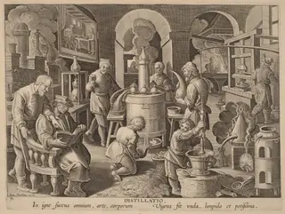 Distillatio (Distillation), by Philip Galle, ink, 1592