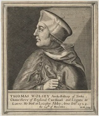 Thomas Wolsey, Cardinal, Archibishop of York, by William Marshall, ink, 1642