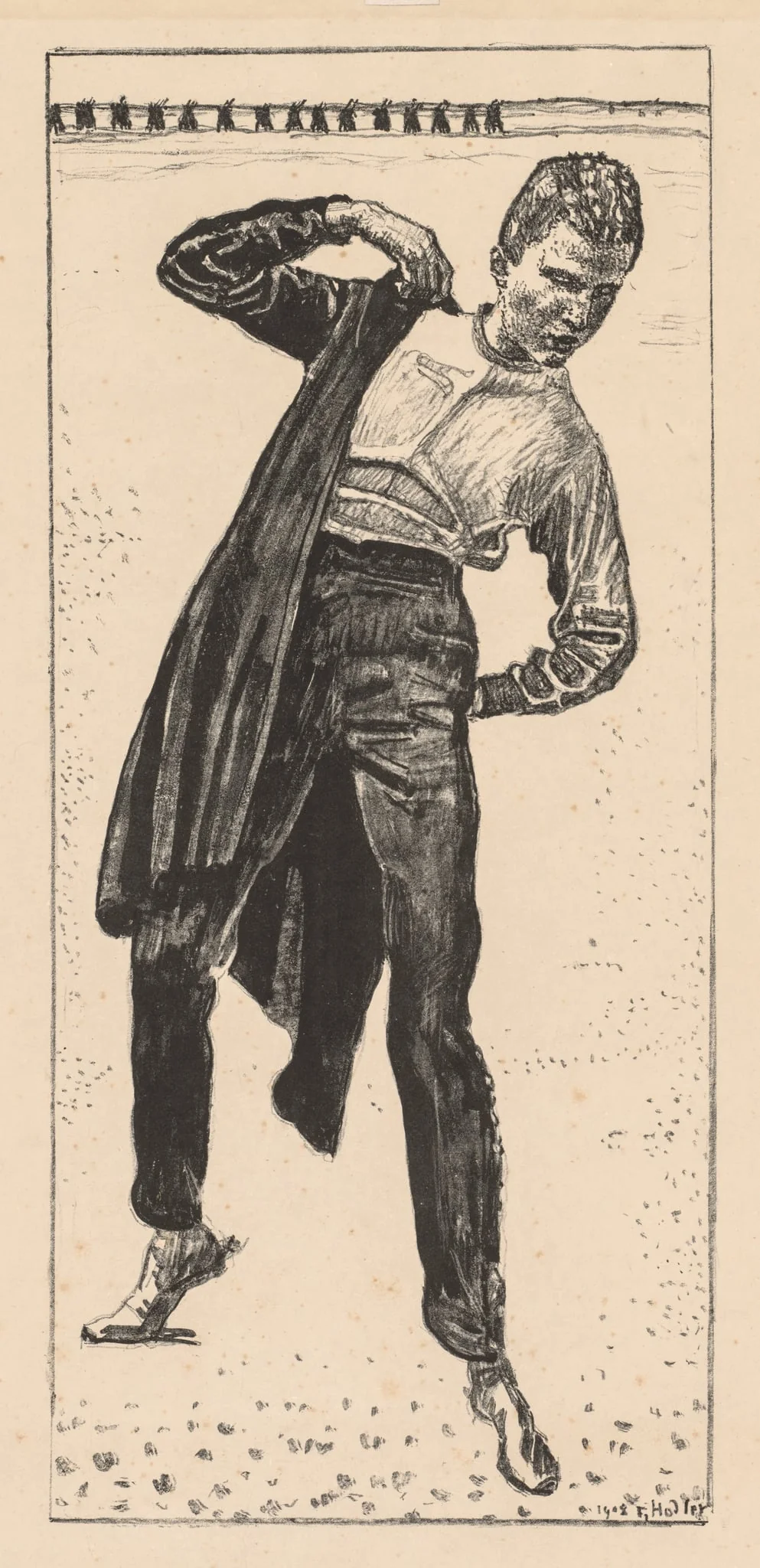 Student Putting on His Coat, detail
