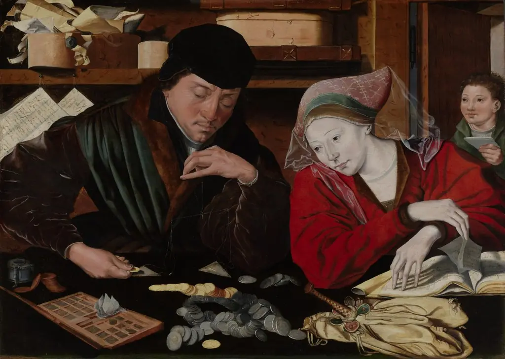 The Banker and his Wife, by Marinus van Reymerswaele, oil