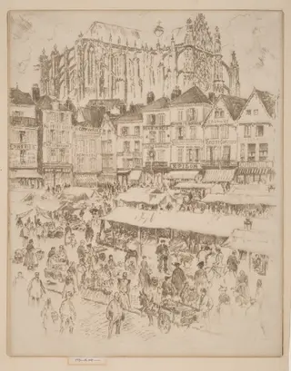 La Place, Beauvais, by Joseph Pennell, ink, 1907