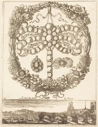 La veue du pont de Rouen, by François Le Febvre, ink, 1665