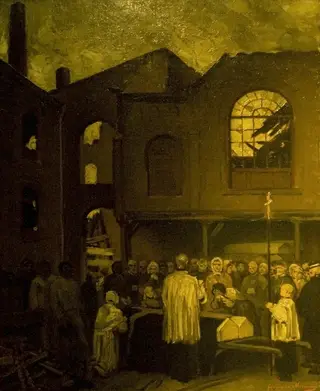 Funeral in a Coal Mine - Blessing of the Coffins, by Constantin Meunier, oil, 1890