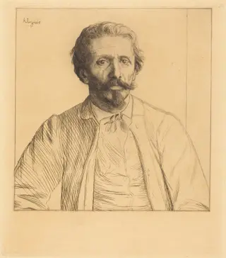 Auguste Delatre, by Alphonse Legros, ink, 1874