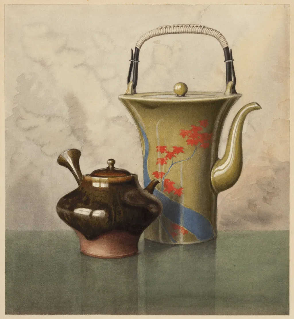 Asian Tea Pots, by Henry Farrer, watercolor, 1882