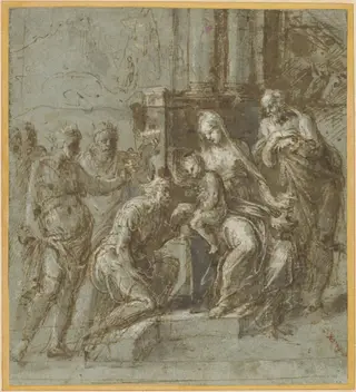 The Adoration of the Magi, by Biagio Pupini, ink, 1525