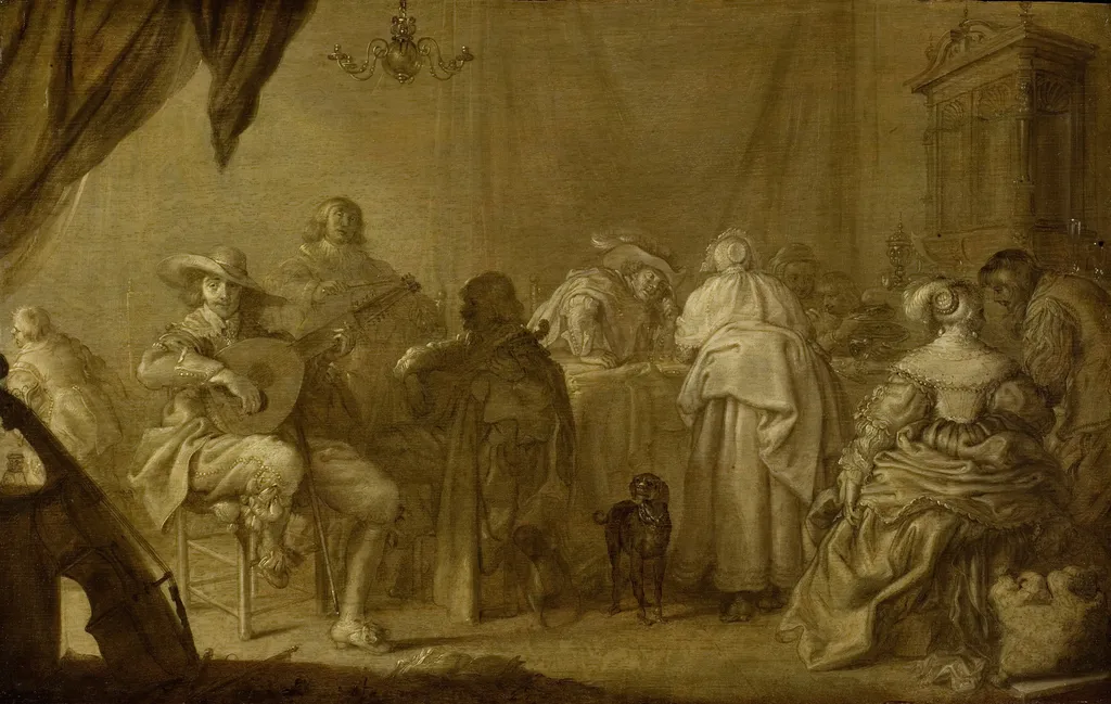 A musical company, by Adriaen van de Venne, oil, 1640