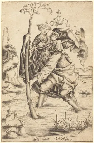 Saint Christopher, by Israhel van Meckenem, ink, 1485