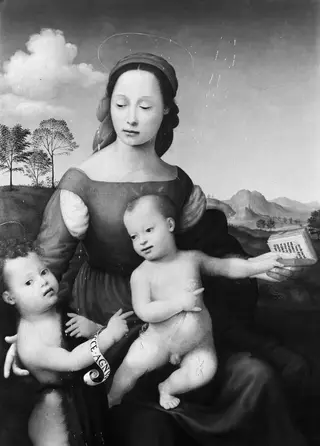 Mary with the child and the juvenile Johannes, by Giuliano Bugiardini, paint, 1514