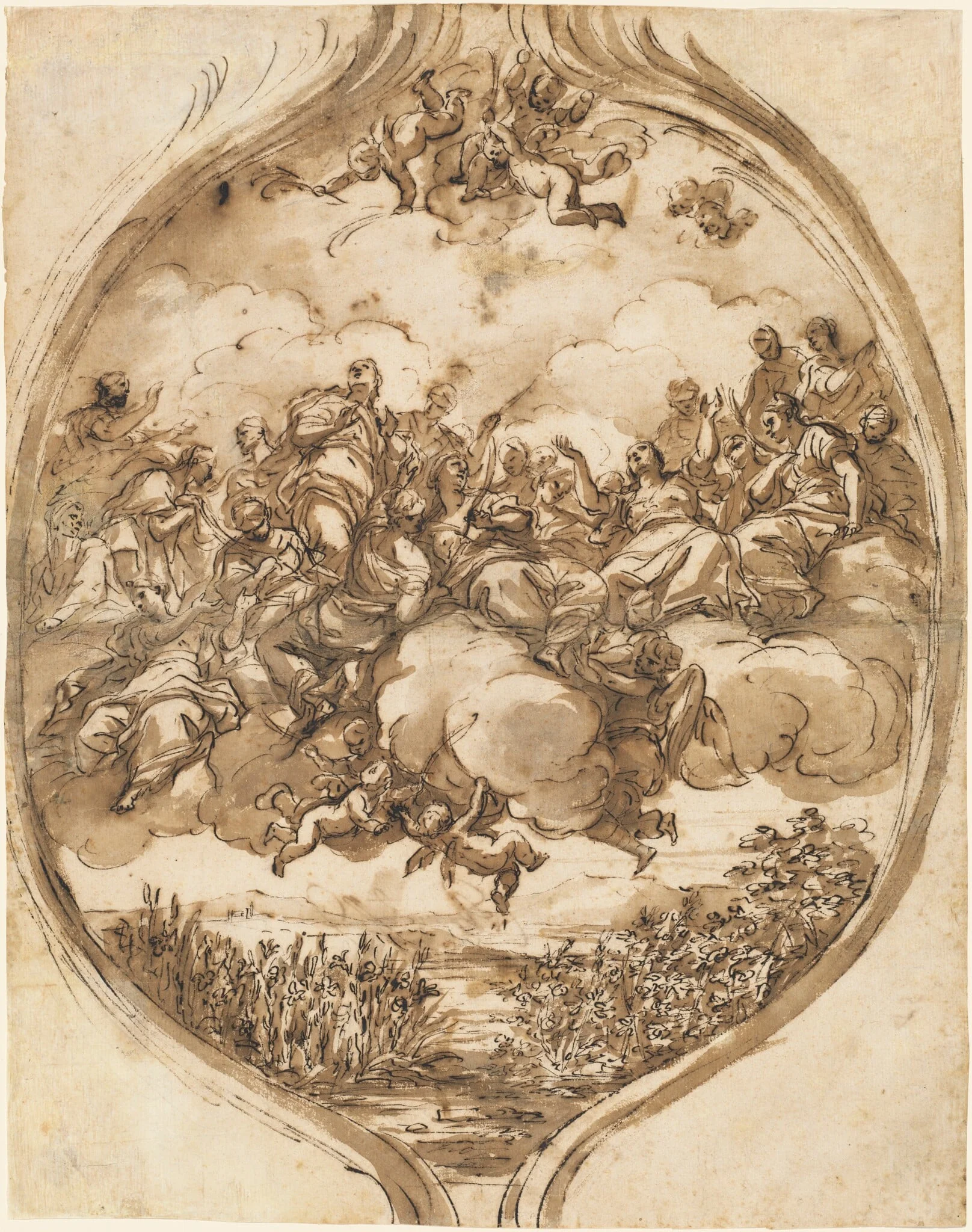 Cloud-Borne Saints above a Lake, detail