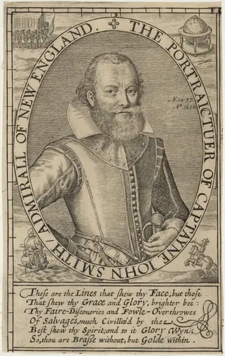 Captain John Smith, by Simon van de Passe, ink, 1621