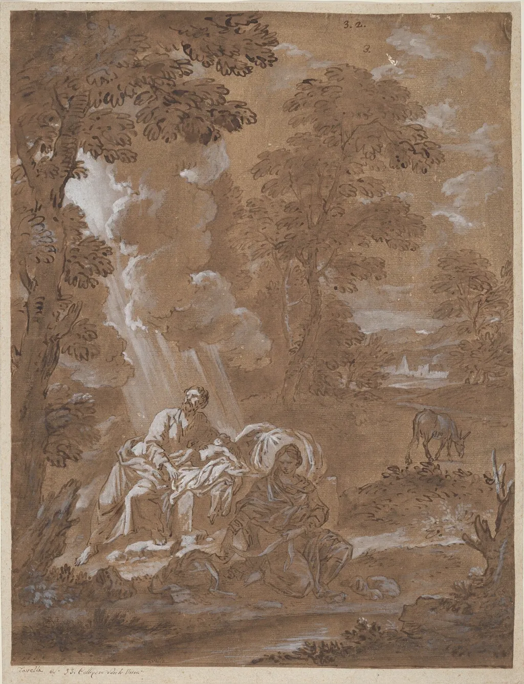 The Rest on the Flight into Egypt, by Carlo Antonio Tavella, ink, 1720