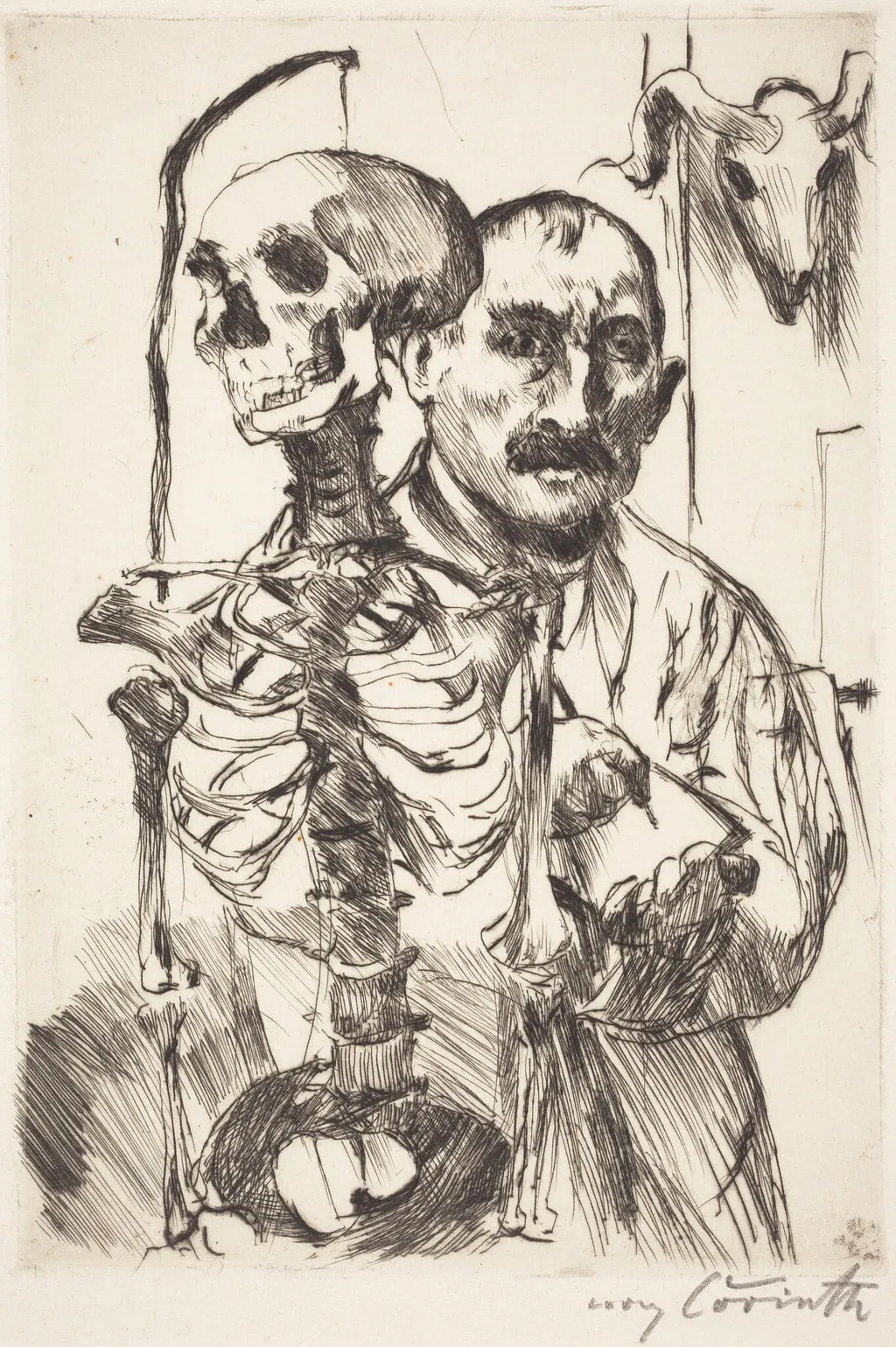 Der Künstler und der Tod II (The Artist and Death II), by Lovis Corinth, ink, 1916