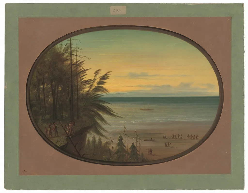 An Indian Ladder - Nayas Indians, by George Catlin, oil, 1862