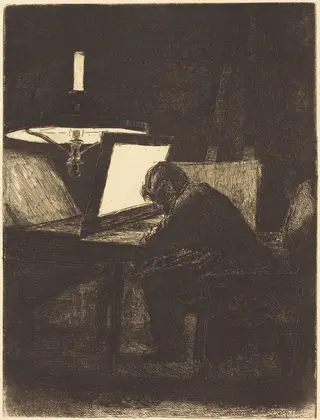 Printmaker (Le Graveur), by François Bonvin, ink, 1861