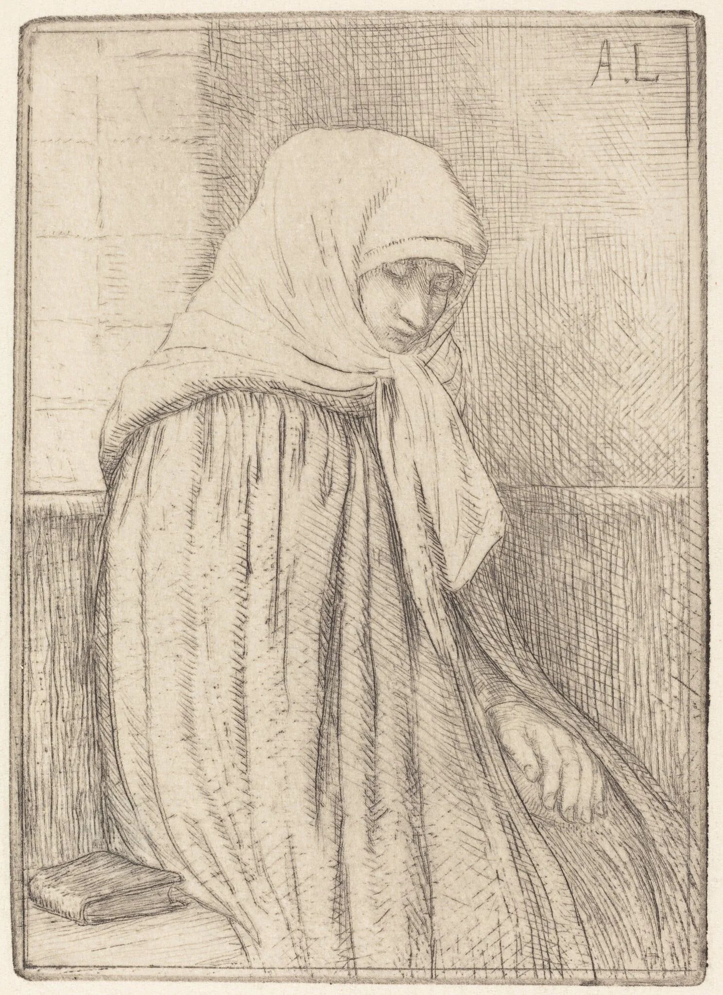 Young Peasant Seated in a Church (Jeune paysanne assise dans une eglise), detail