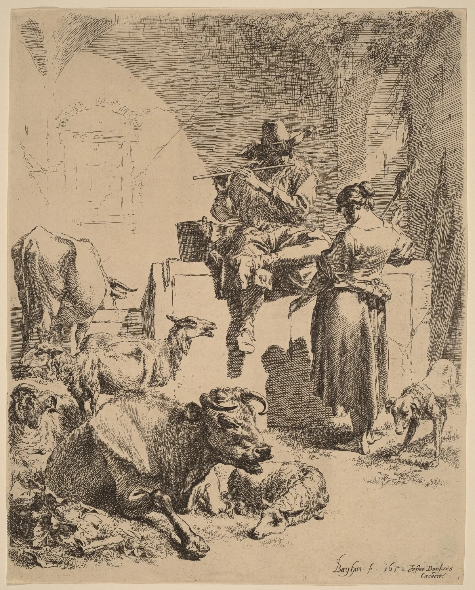 The Shepherd Seated on a Fountain and the Spinner, detail