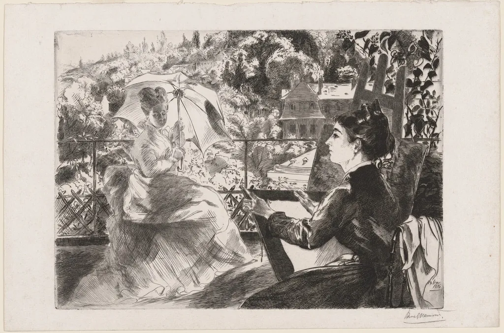 La Terrasse de la Villa Brancas, by Félix Bracquemond, ink, 1876