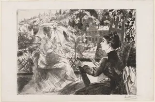 La Terrasse de la Villa Brancas, by Félix Bracquemond, ink, 1876
