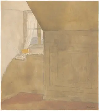 A Corner of the Artist's Room, Rue Terre Neuve, Meudon, by Gwen John, gouache, 1917