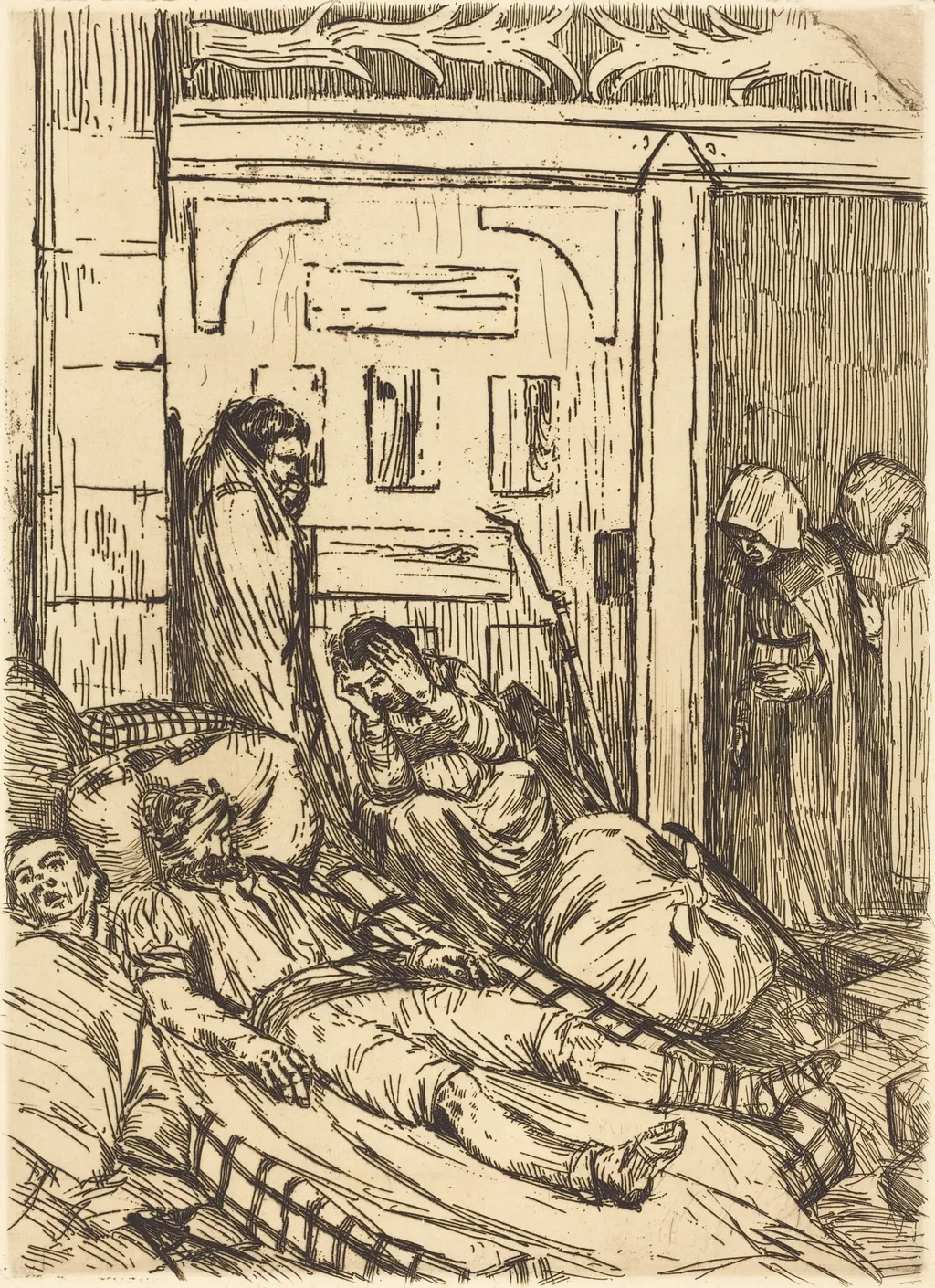 Field Hospital (L'ambulance), by Alphonse Legros, ink, 1874