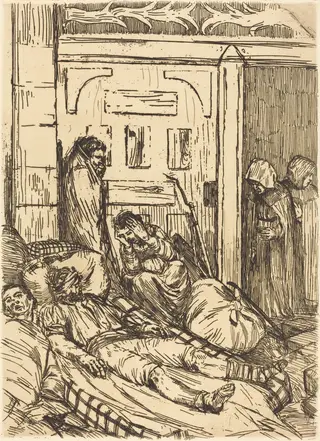 Field Hospital (L'ambulance), by Alphonse Legros, ink, 1874
