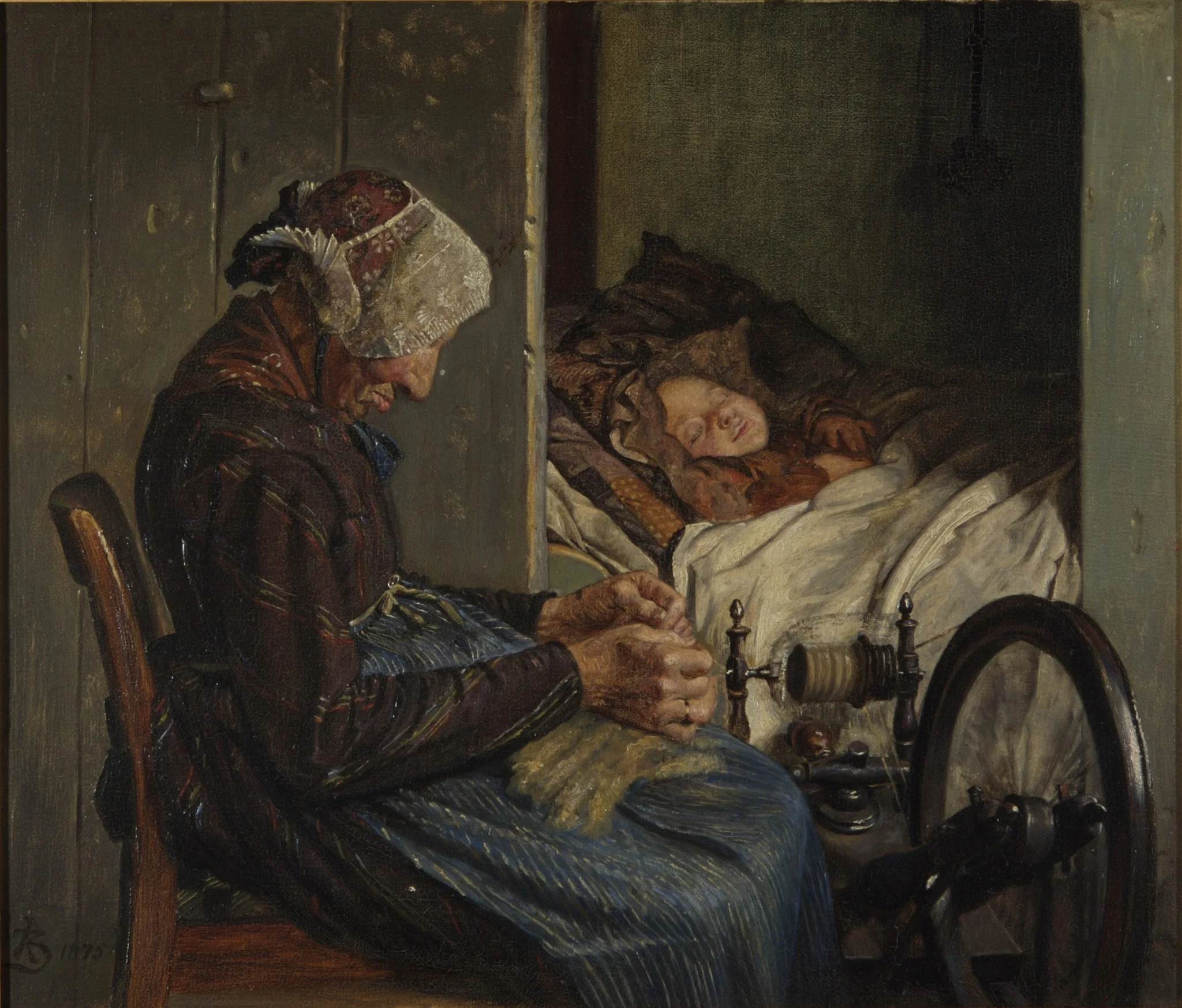 Bedstemoder med sit barnebarn, detail