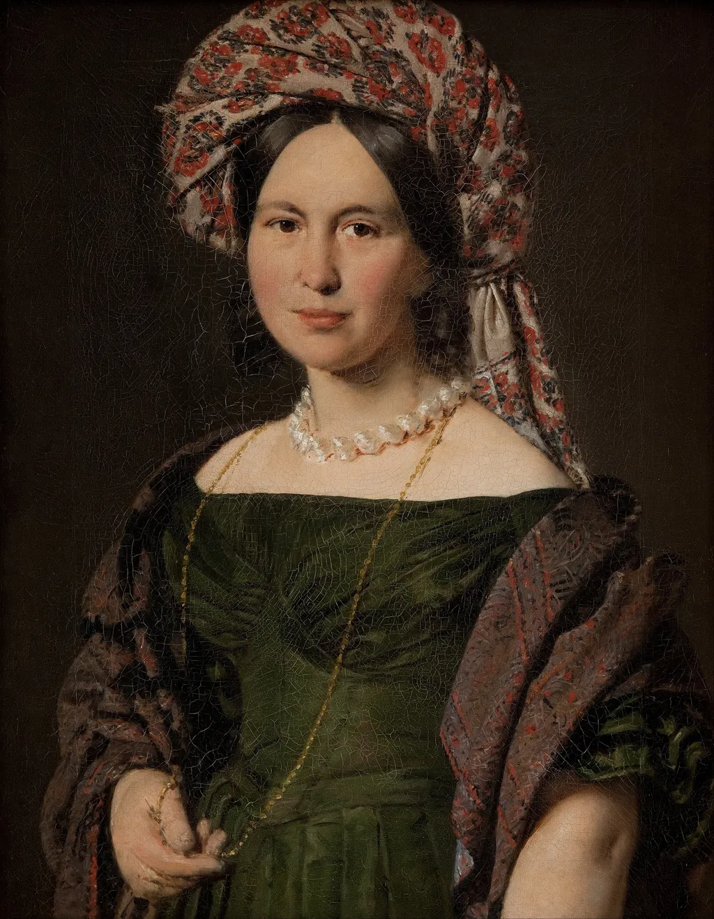 Portrait of Cathrine Jensen, née Lorenzen, the Artist's Wife Wearing a Turban, by Christian Albrecht Jensen, oil, 1842