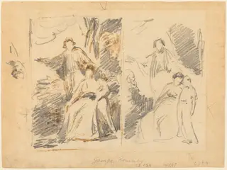 Two Studies for a Portrait of the Warren Family, by George Romney, ink, 1768