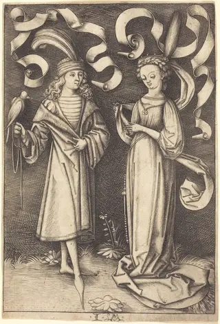 The Falconer and Noble Lady, by Israhel van Meckenem, ink, 1499